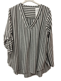 Blusa de manga recogida en rayas verticales | 63-3-082-1-1990 | Ropa y complementos para todas, tallas grandes, moda casual, elegante y cómoda.