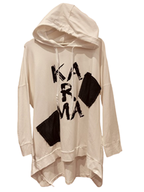 Sudadera blanca con capucha "Karma" | 50-6-063-1-1590 | Ropa y complementos para todas, tallas grandes, moda casual, elegante y cómoda.