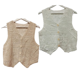 Chaleco abotonado, estilo blusa boho-chic con croché en blanco | 59-53-017-43-1799 | Ropa y complementos para todas, tallas grandes, moda casual, elegante y cómoda.