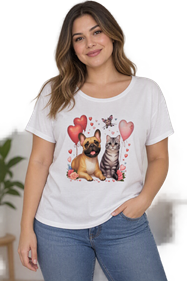 Camiseta blanca de manga corta con Dibujos Fantasia | 33-2-114-99-1122 | Ropa y complementos para todas, tallas grandes, moda casual, elegante y cómoda.