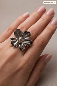 Anillo de Acero Margarita | 25-33A-017-17-890 | Ropa y complementos para todas, tallas grandes, moda casual, elegante y cómoda.