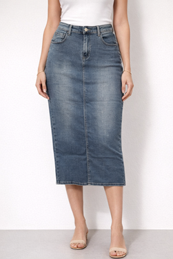 Falda Vaquera larga abierta en el centro | 75-13-011-83-2290 | Ropa y complementos para todas, tallas grandes, moda casual, elegante y cómoda.