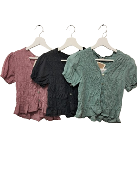 Blusa corta, fruncida y de manga corta | 68-3-096-84-2090 | Ropa y complementos para todas, tallas grandes, moda casual, elegante y cómoda.