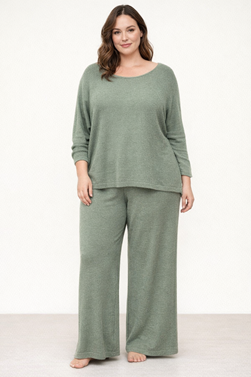 Conjunto de Jersey y Pantalon Palazzo verde agua | 139-66-008-1-3990 | Ropa y complementos para todas, tallas grandes, moda casual, elegante y cómoda.