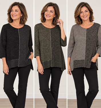 Jersey de mujer en dos diseños, animal print y jaspeado | 53-6-026-55-1690 | Ropa y complementos para todas, tallas grandes, moda casual, elegante y cómoda.