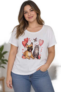 Camiseta blanca de manga corta con Dibujos Fantasia | 33-2-114-99-1122 | Ropa y complementos para todas, tallas grandes, moda casual, elegante y cómoda.